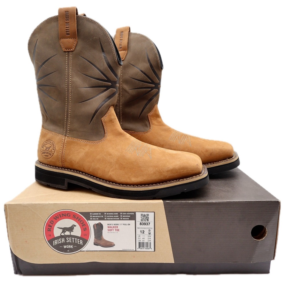 Irish Setter Walker Pull-On Work Boots Mens 12 Brown Leather Soft Toe 83937 NEW